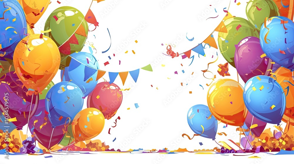 Aufkleber colorful balloons and confetti create a festive atmosphere for a celebration in an abstract backgrou