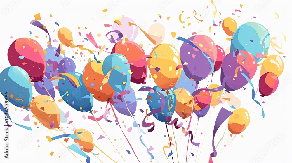 Aufkleber colorful balloons and confetti create a festive atmosphere for a celebration in an abstract backgrou