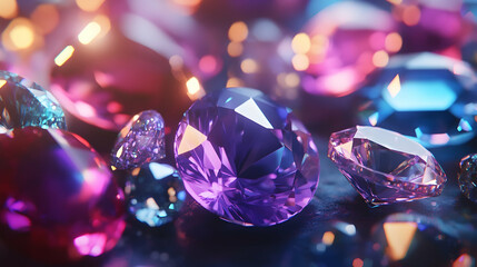 Illustration of an array of sparkling gemstones on a surface   