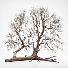 Fototapeta premium Dead fallen tree isolated on white background