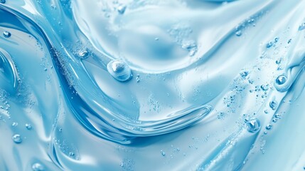 Illuminating Beauty: 3D Render of Soft Blue Liquid Gel with Bubbles and Smudged Textures for Skin Care Treatments