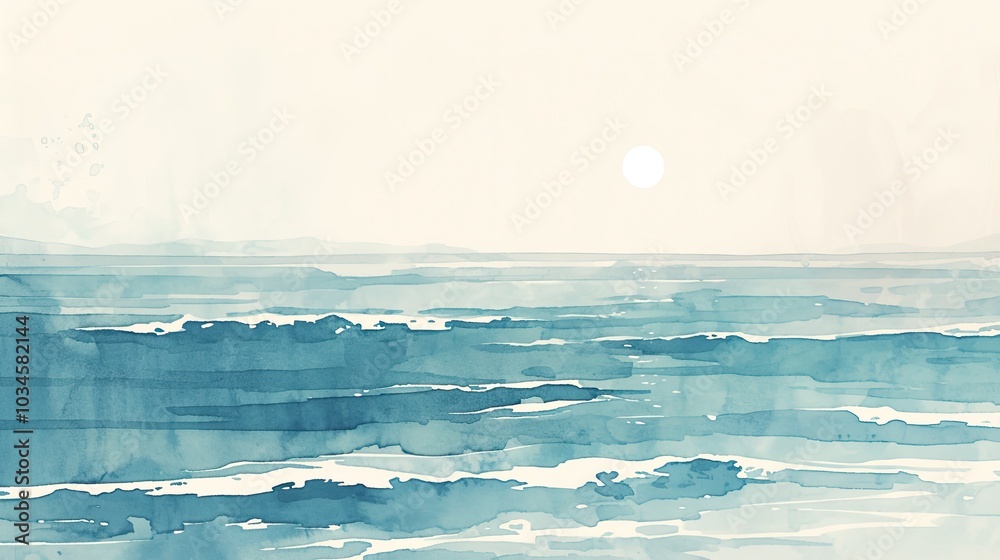 Aufkleber a tranquil seascape depicting gentle waves and a soft sun setting over the horizon, conveying a sens