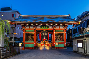 Kaminarimon, the Thunder Gate, the outer gate of Sensoji in Asakusa, Tokyo, Japan. Translation:...