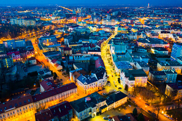 Obraz premium Picturesque aerial view of Polish city of Rzeszow at dusk in spring