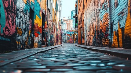 Fototapeta premium Colorful Graffiti in a Narrow Urban Alleyway