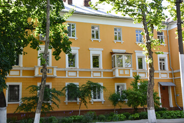 Colourful buildings in the leafy streets of Tiraspol Transnistria