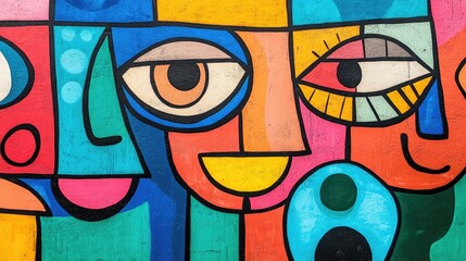 Colorful Abstract Mural with Overlapping Shapes