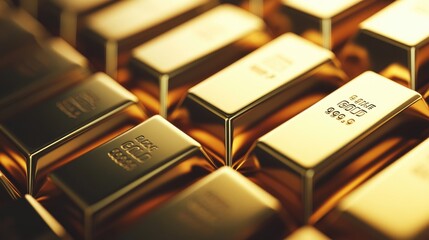 Gold Bars Aligned Neatly in a Diagonal Pattern
