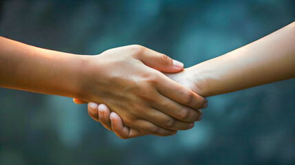 Two People Shaking Hands in a Serene and Harmonious Natural Fibers Style