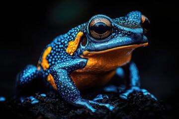Fototapeta premium Radiant Frog Portrait: A Stand-Up Display of Vibrant Colors and Glinting Eyes