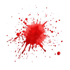Red blood or paint splash or stain on transparent background. Halloween, murder and horror concept. Red ink splash, splatter and stain.	