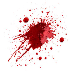 Red blood or paint splash or stain on transparent background. Halloween, murder and horror concept. Red ink splash, splatter and stain.	