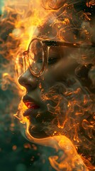Fiery Woman: A Surreal Portrait in Flames
