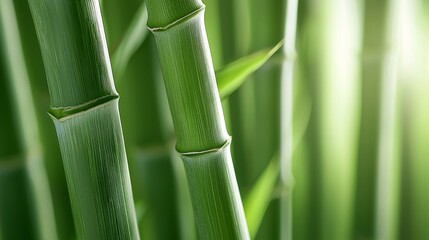 Obraz premium Crisp, close-up shot of green bamboo stems, subtle blur in the background, providing a perfect balance for text placement