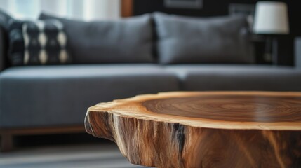 Fototapeta premium Rustic Wooden Coffee Table in Modern Living Room