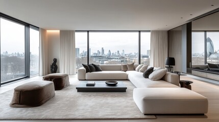 Fototapeta premium Modern Interior Design with Cityscape View
