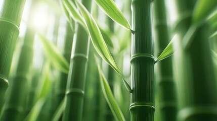 Obraz premium Detailed green bamboo stalks, softly blurred background, perfect for overlaying text in a natural and calming design space