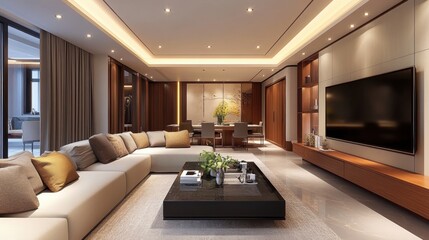 Modern Living Room Interior Design with Open Floor Plan and Stylish Decor