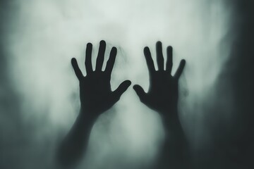 Two hands in the dark. Halloween and horror, nightmare, daemon, pain, murder, scream and fear concept. 