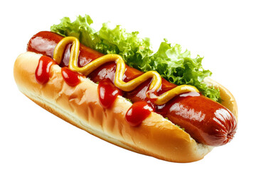 Hot dog in advertising style. Fast food concept. Isolated background, PNG template for the project