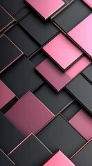 A visually striking arrangement of pink and black geometric shapes layered together.