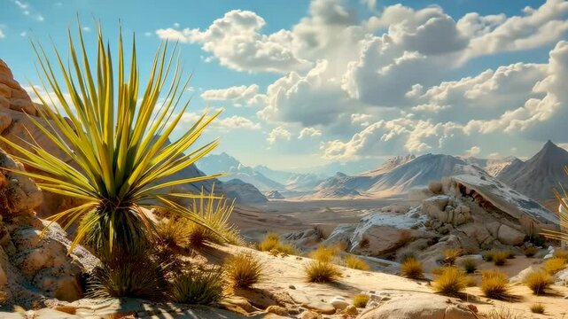 Hardy yucca plant in rugged landscape, Video