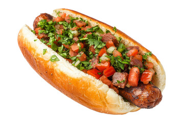 Hot dog in advertising style. Fast food concept. Isolated background, PNG template for the project