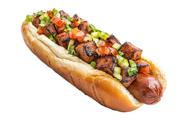 Hot dog in advertising style. Fast food concept. Isolated background, PNG template for the project