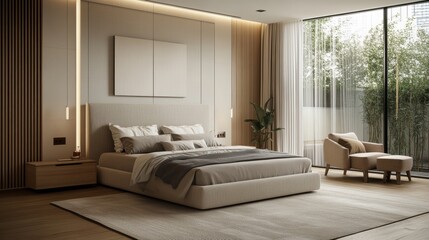 Modern Minimalist Bedroom Interior Design with Large Windows