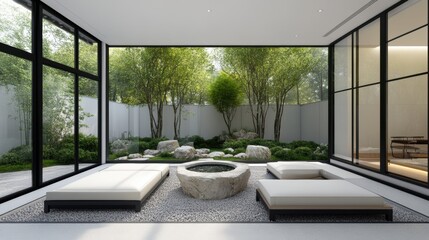 Modern Minimalist Home with Zen Garden and Large Windows