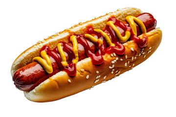 Hot dog in advertising style. Fast food concept. Isolated background, PNG template for the project