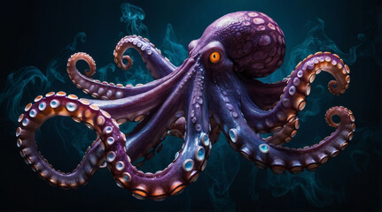 Obraz premium A digital artwork featuring an octopus set against a dark background