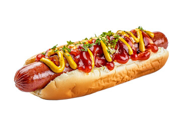 Hot dog in advertising style. Fast food concept. Isolated background, PNG template for the project