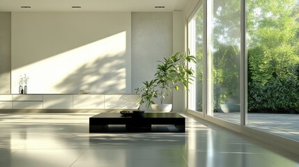 Fototapeta premium Modern Minimalist Living Room with Large Windows and Natural Light