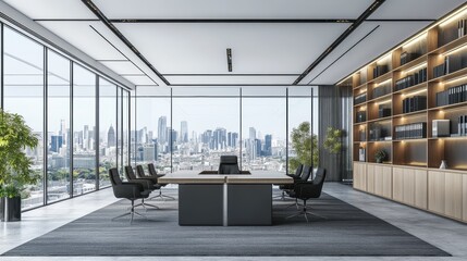 Modern Conference Room with City View and Minimalist Design