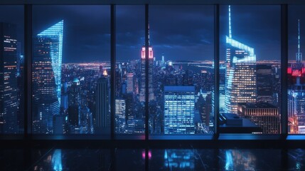 Night View of a Modern City Skyline from a High-Rise Building