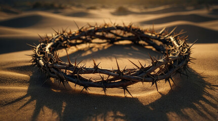 Fototapeta premium a crown of thorns resting on a sandy surface
