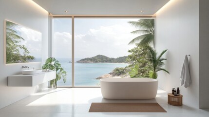 Modern Minimalist Bathroom with Ocean View: Interior Design Inspiration