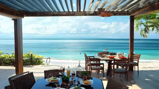 Enjoying a barbecue lunch at the beach house with ocean views, Video
