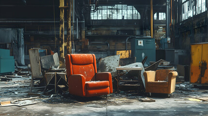 Pile of Discarded Furniture Featuring Broken Chairs and Other Items in an Urban Setting
