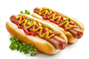Hot dog in advertising style. Fast food concept. Selective focus background with copy space for text
