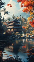 Obraz premium Scenery that could be found in Japan or Asia generated by AI