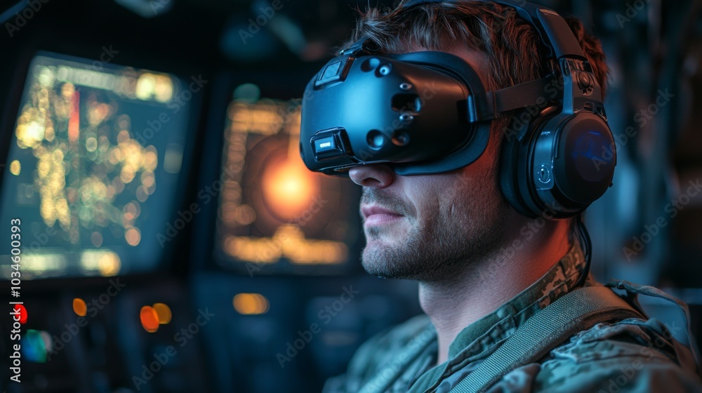 Leinwandbilder a service member engages with a sophisticated virtual reality headset while simulating operations in