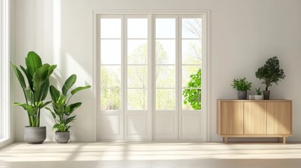 Fototapeta premium Minimalist Living Room with Large Windows and Natural Light