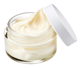 PNG Skincare cream jar over smudges of cream dessert white background mayonnaise.