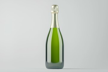 A bottle of champagne is sitting on a white background