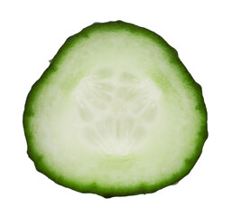 Slice of fresh cucumber isolated on white, top view