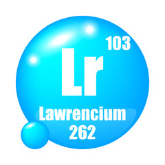 Lawrencium icon. Lr chemical element. Atomic number 103. Mass 262.