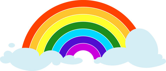 Obraz premium Stylized rainbow in sky clouds. Childish colorful icon