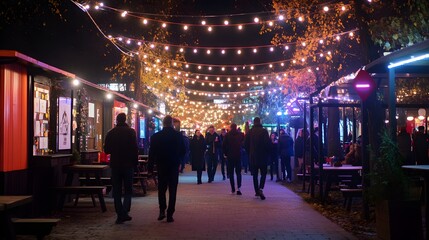Fototapeta premium 160. A lively outdoor festival with lights and a space for a product